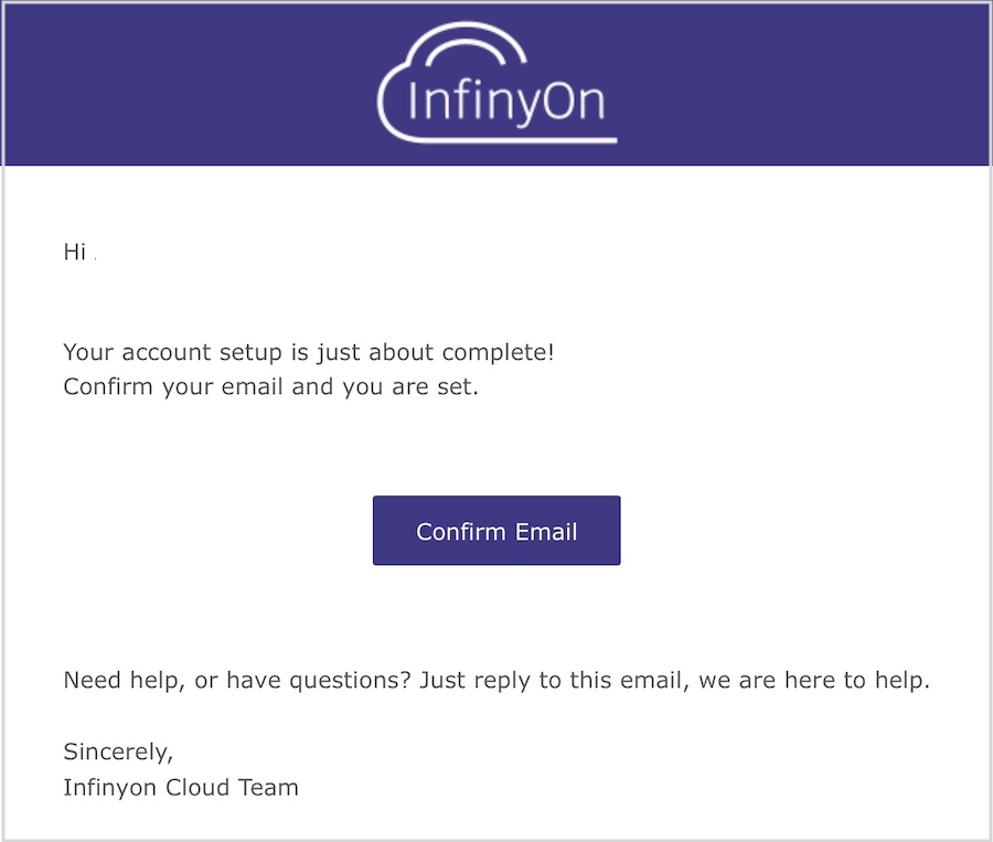 A screenshot of the verification email received after completing the signup form, including a verification link