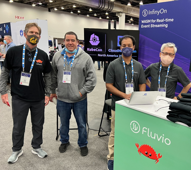 A group photo at KubeCon22 with members of the InfinyOn team
